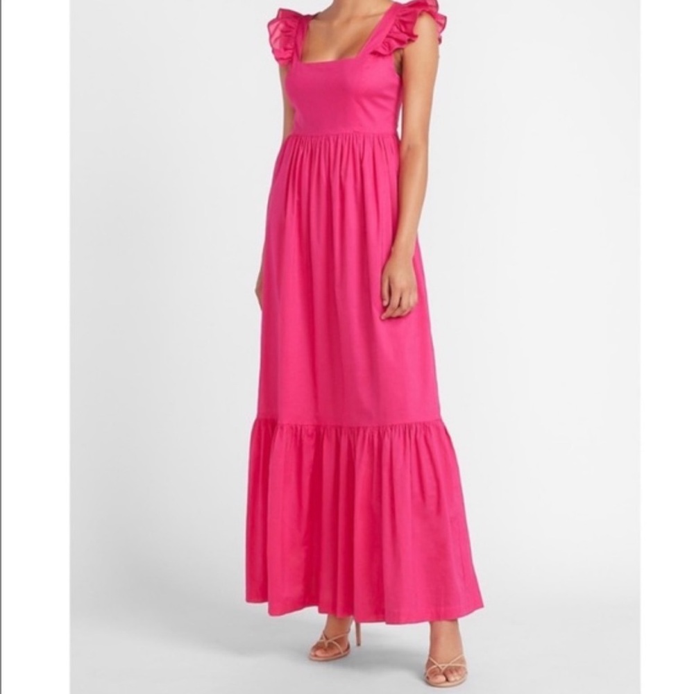 Express 100% Cotton Tiered Maxi Dress Ruffle Sleeve Size L - Picture 14 of 16